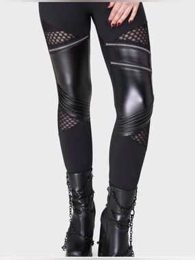 Killstar Black Faux Leather & Mesh Paneled Leggings